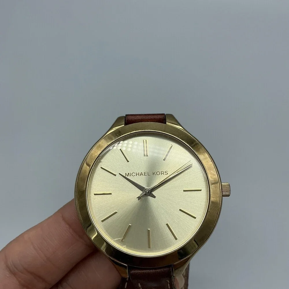 Michael Kors MK2256 Womens Watch 42mm Brown Leather Wrap Strap New Battery